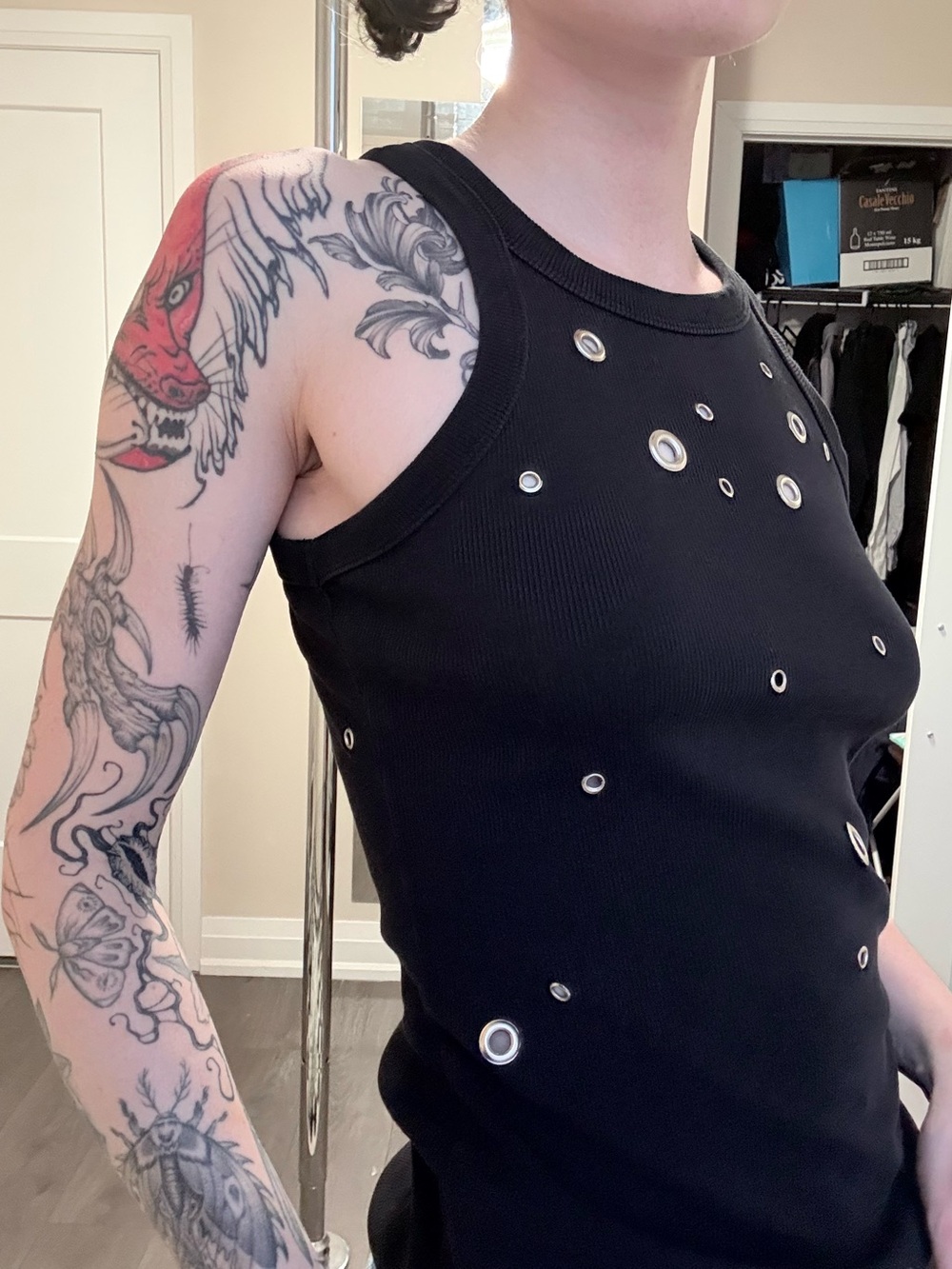 Black Grommet Ribbed Tank Top
